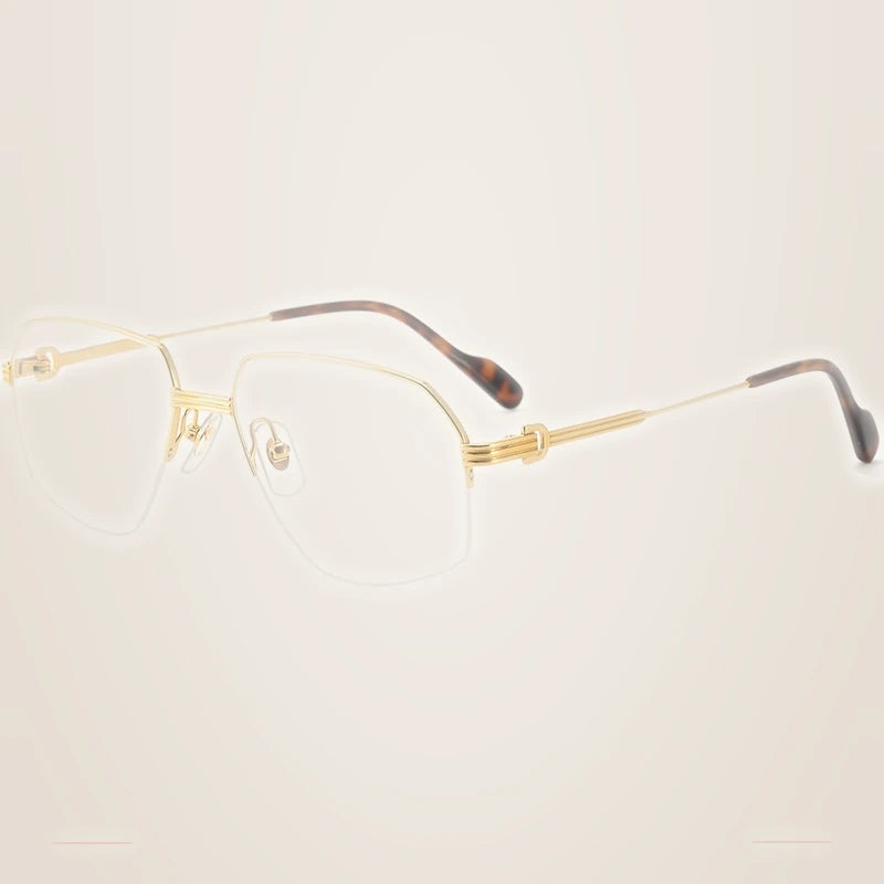 Krasivyy Unisex Semi Rim Oval Polygon Titanium Eyeglasses 420285 - Bright Gold