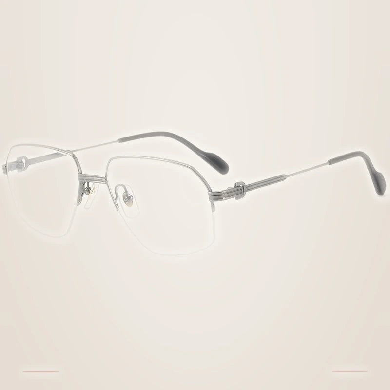Krasivyy Unisex Semi Rim Oval Polygon Titanium Eyeglasses 420285 - Bright Gun