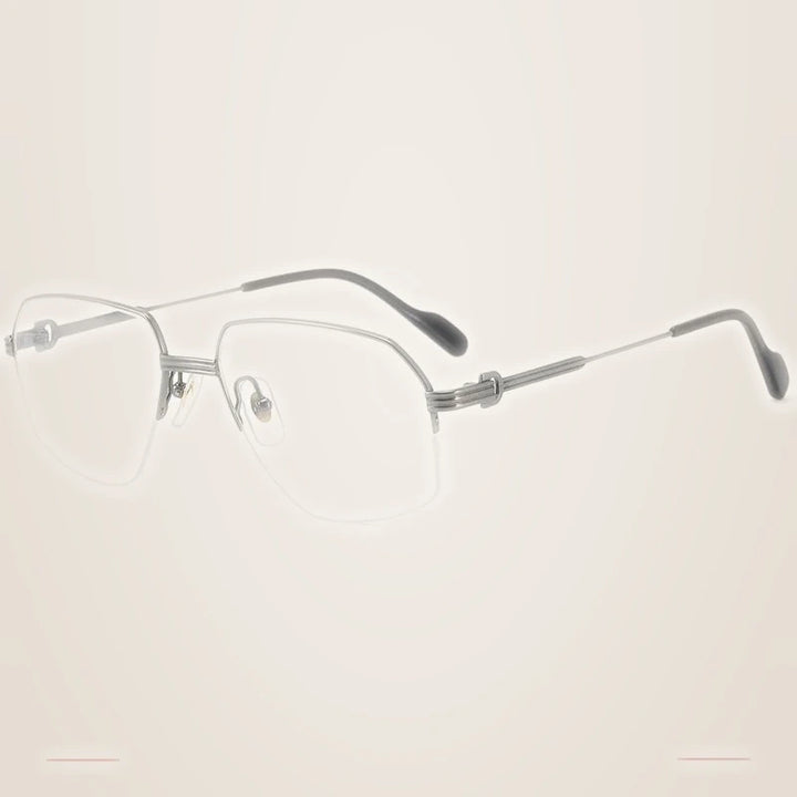 Krasivyy Unisex Semi Rim Oval Polygon Titanium Eyeglasses 420285 - Bright Gun