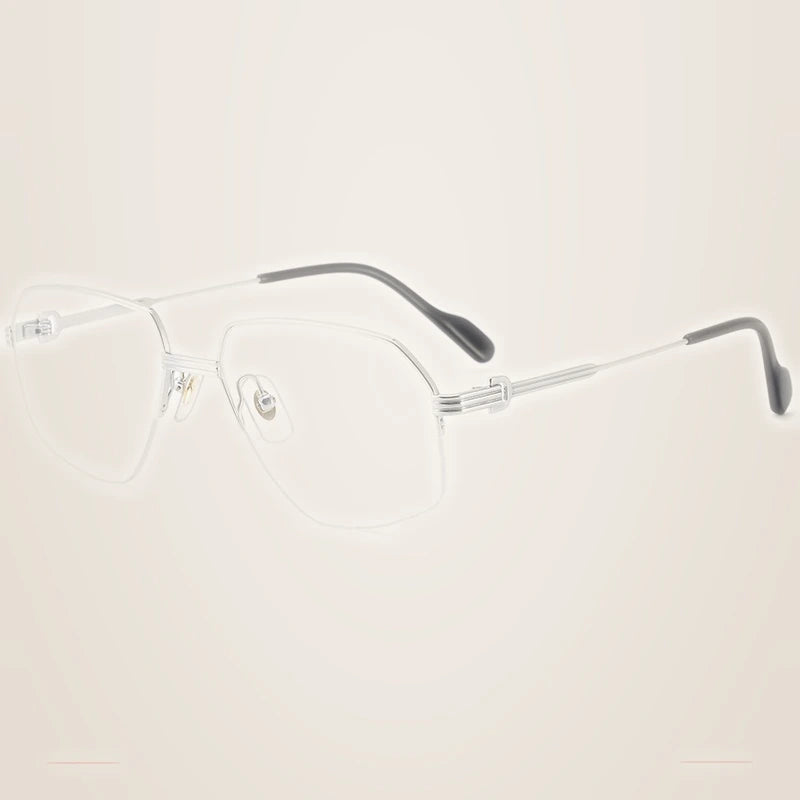 Krasivyy Unisex Semi Rim Oval Polygon Titanium Eyeglasses 420285 - Bright Silver