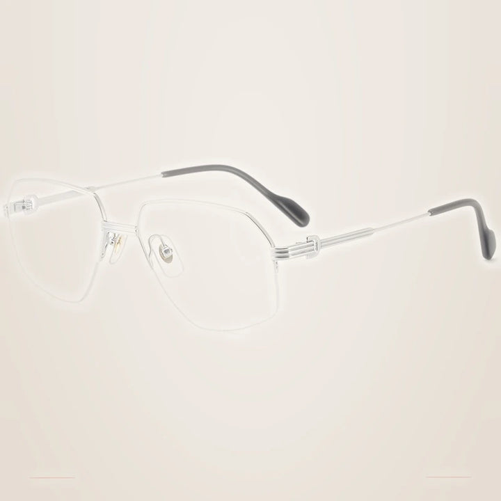 Krasivyy Unisex Semi Rim Oval Polygon Titanium Eyeglasses 420285 - Bright Silver