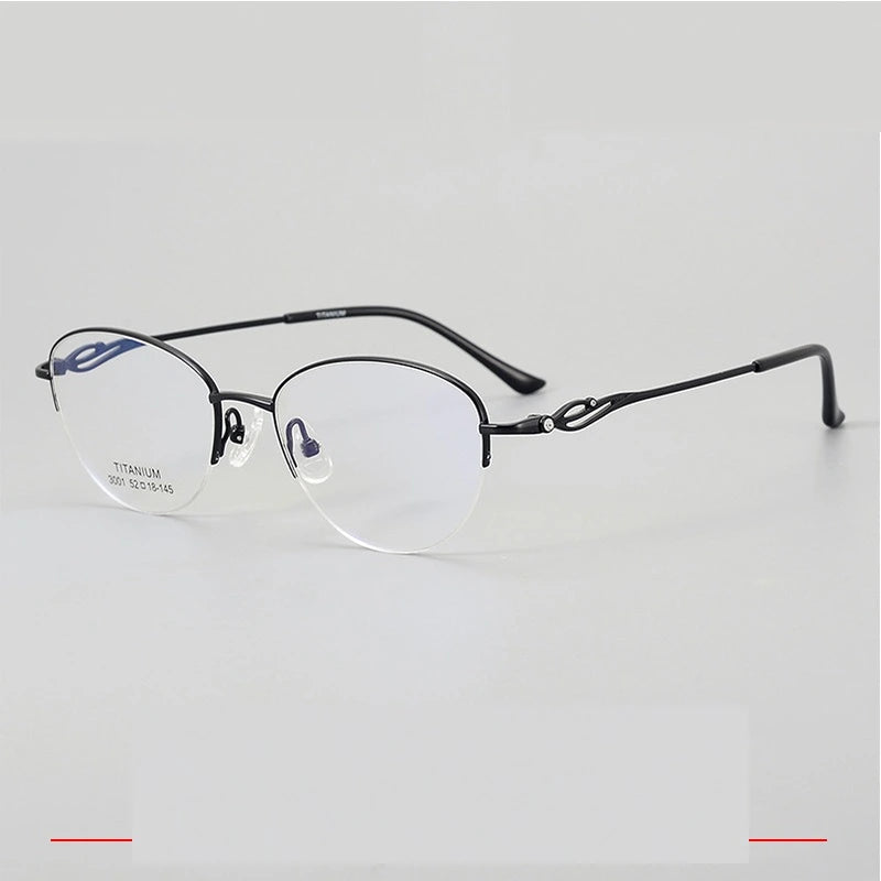 Krasivyy Unisex Semi Rim Oval Square Titanium Eyeglasses 33001 - Black