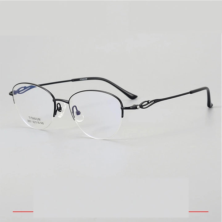 Krasivyy Unisex Semi Rim Oval Square Titanium Eyeglasses 33001 - Black