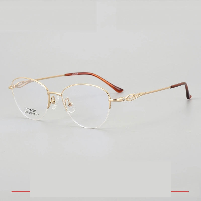 Krasivyy Unisex Semi Rim Oval Square Titanium Eyeglasses 33001 - Gold