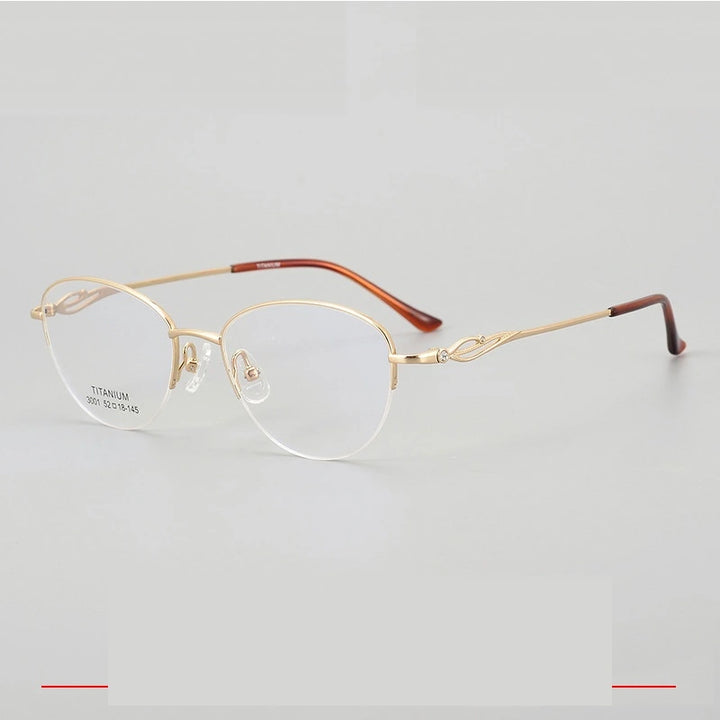 Krasivyy Unisex Semi Rim Oval Square Titanium Eyeglasses 33001 - Gold