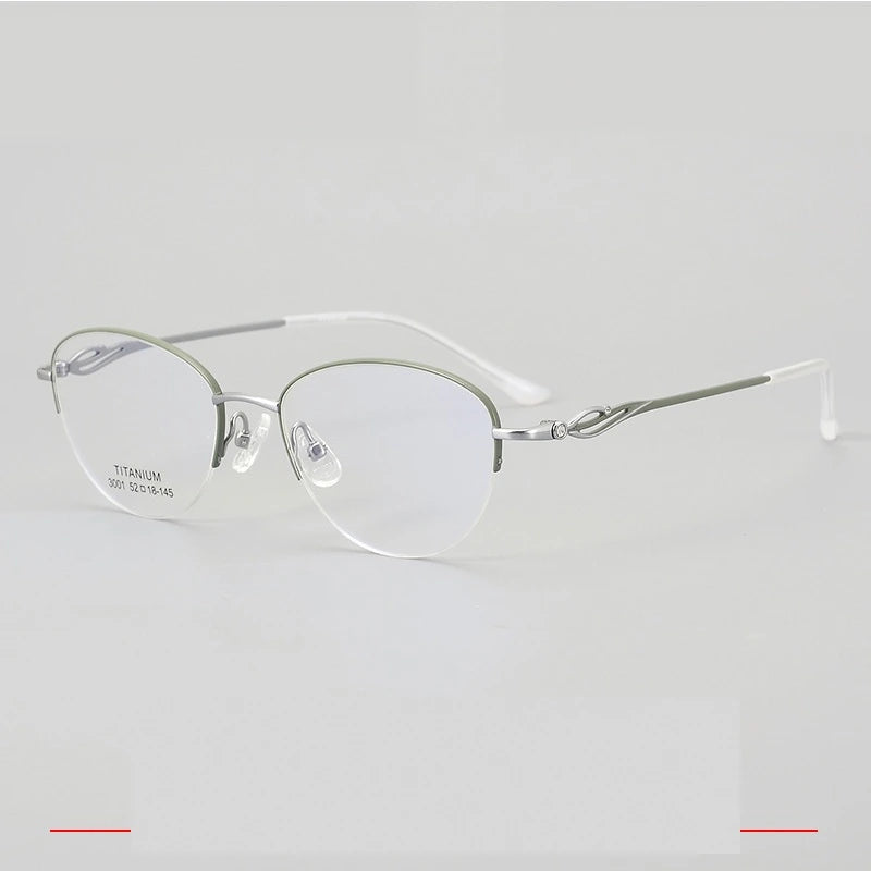 Krasivyy Unisex Semi Rim Oval Square Titanium Eyeglasses 33001 - Green Silver