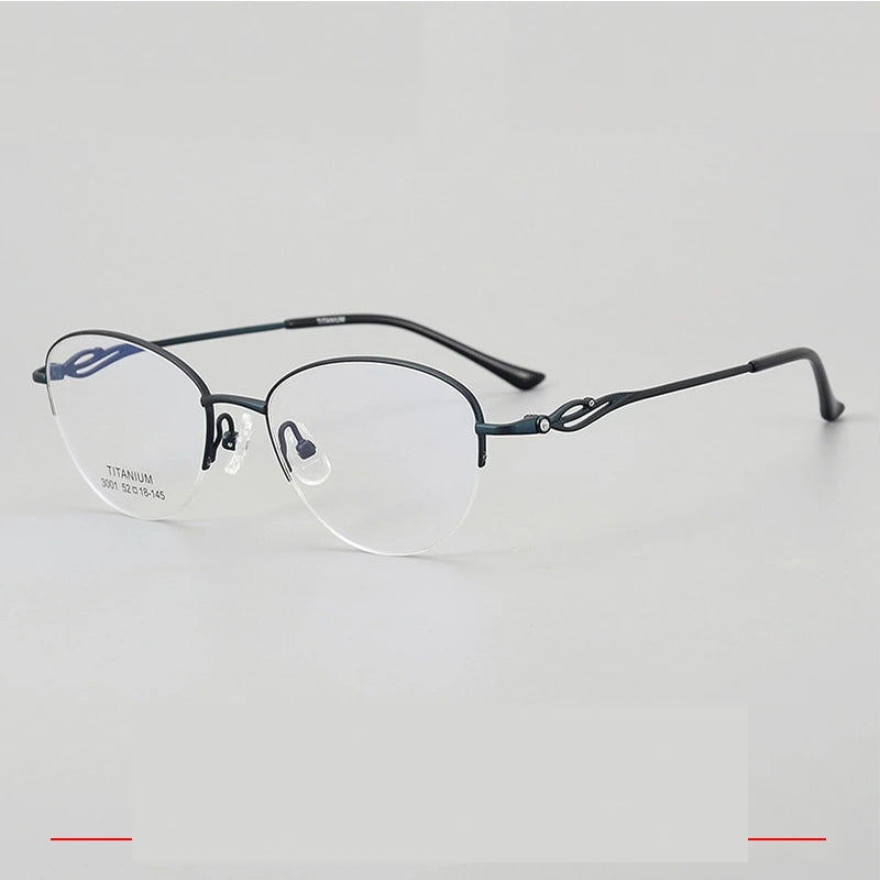 Krasivyy Unisex Semi Rim Oval Square Titanium Eyeglasses 33001 - Matt Blue