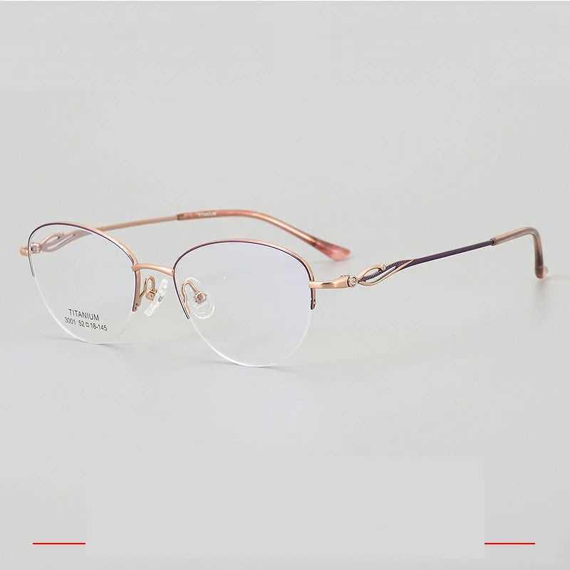 Krasivyy Unisex Semi Rim Oval Square Titanium Eyeglasses 33001 - Rose Gold Purple