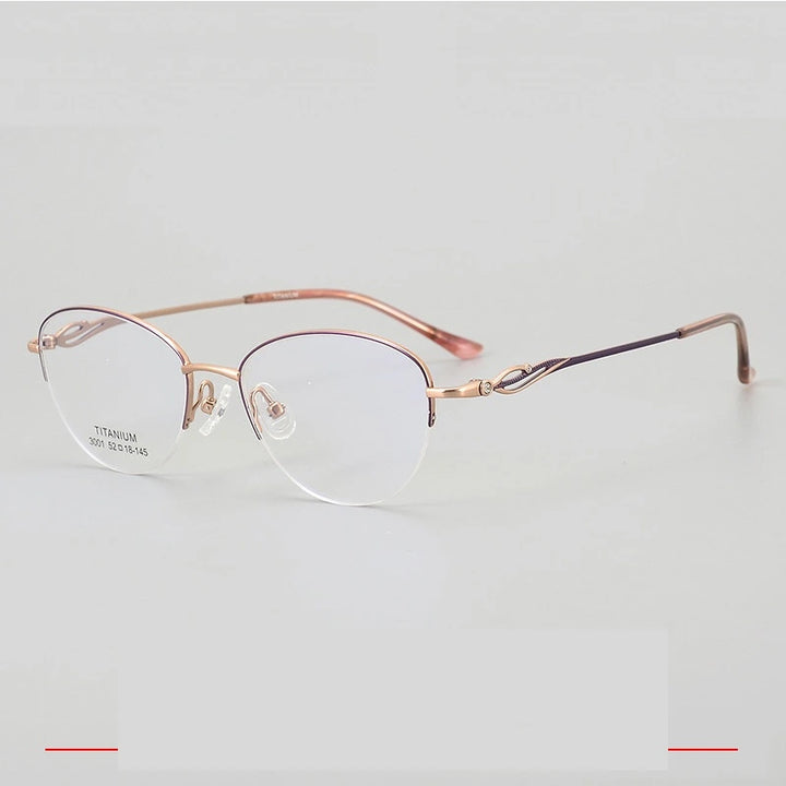 Krasivyy Unisex Semi Rim Oval Square Titanium Eyeglasses 33001 - Rose Gold Purple