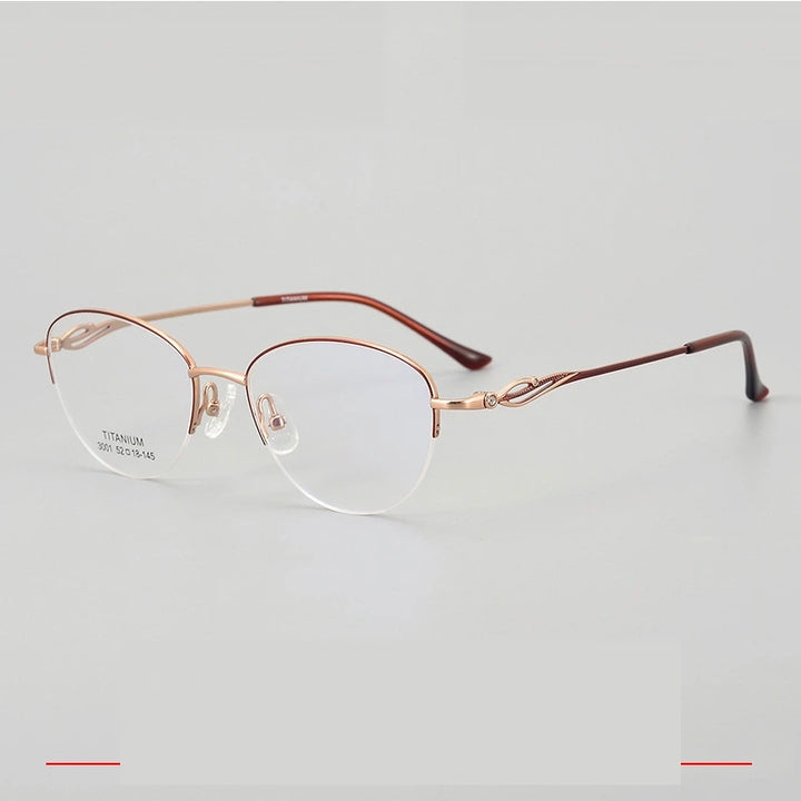 Krasivyy Unisex Semi Rim Oval Square Titanium Eyeglasses 33001 - Rose Gold Red