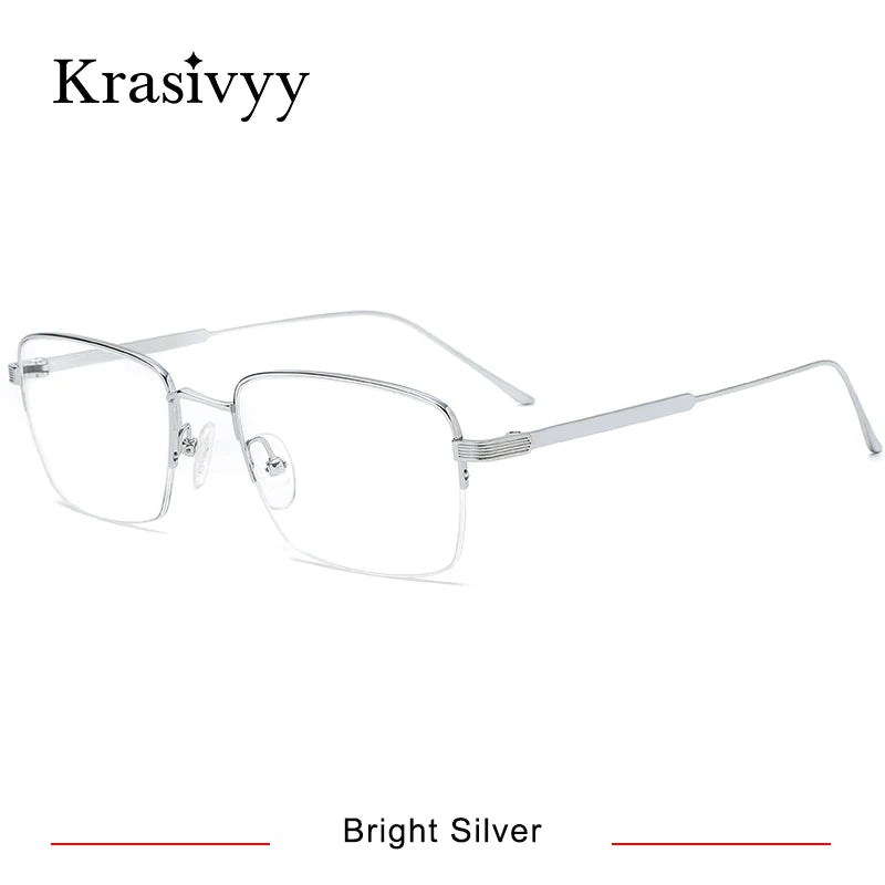 Krasivyy Unisex Semi Rim Square Titanium Eyeglasses 710262 - Bright Silver