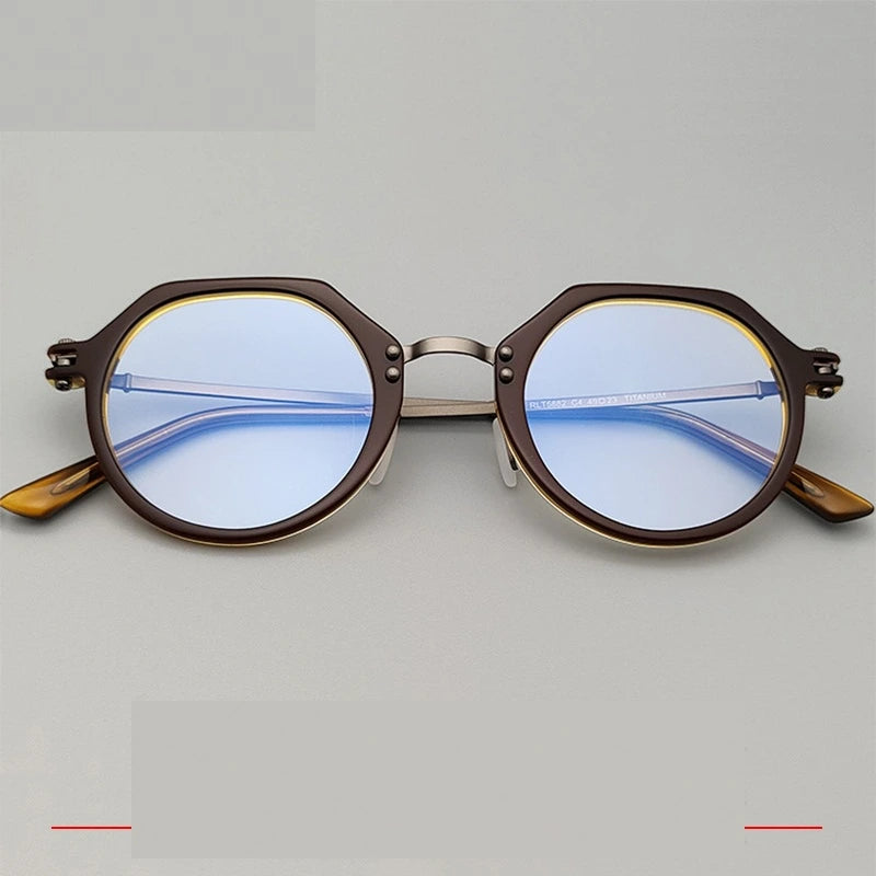 Krasivyy Women's Full Rim Flat Top Round Titanium Acetate Eyeglasses 715882 - Gun Brown