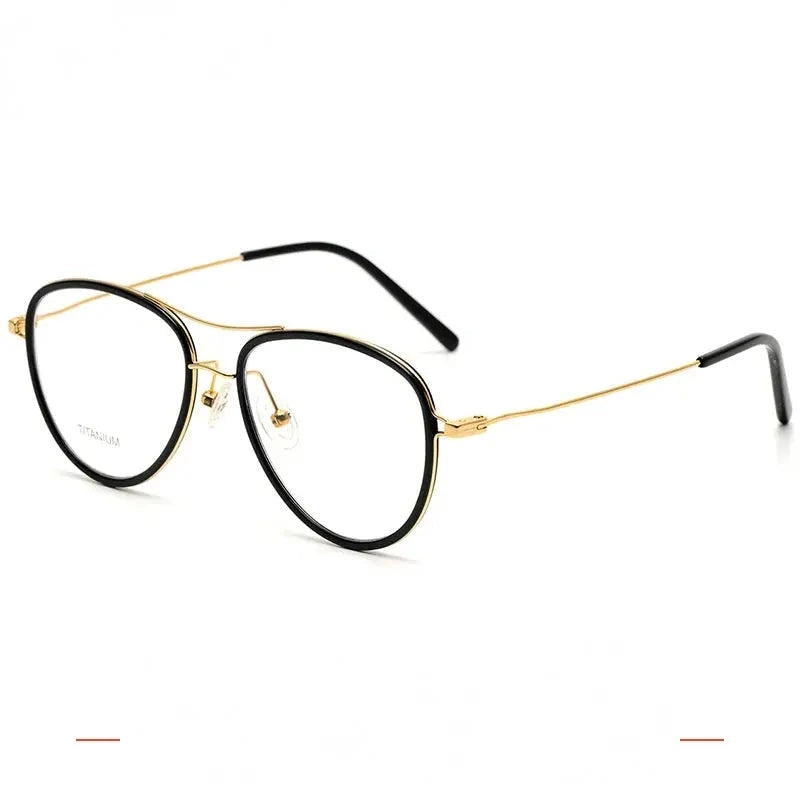 Krasivyy Women's Full Rim Oval Double Bridge Titanium Eyeglasses 316043 - Bright Gold Black