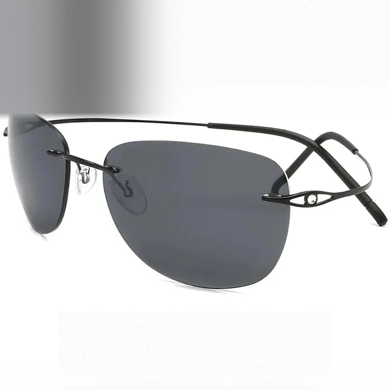 Krasivyy Women's Rimless Oval Square Titanium Sunglasses 426802 - Black Black Lens