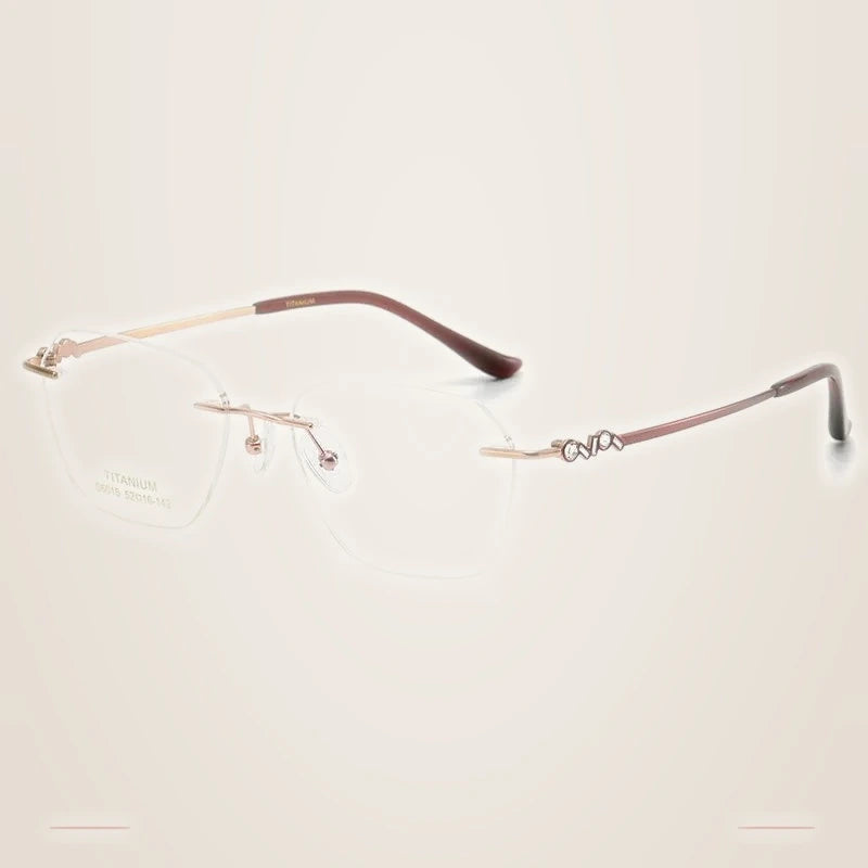 Krasivyy Women's Rimless Polygon Oval Titanium Eyeglasses 36015 - Red Rose Gold