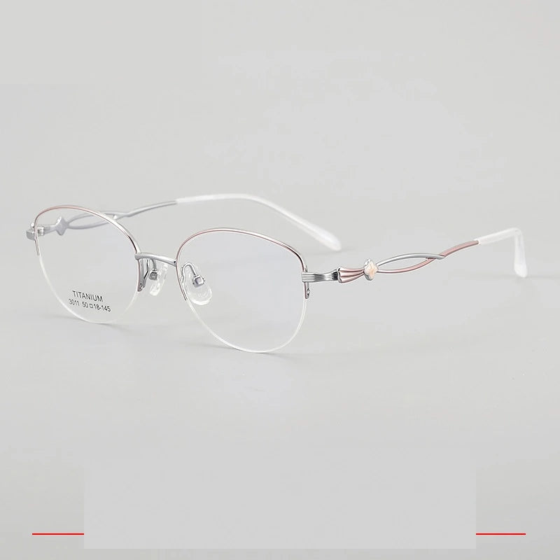 Krasivyy Women's Semi Rim Oval Square Titanium Eyeglasses 63011 - Silver Purple