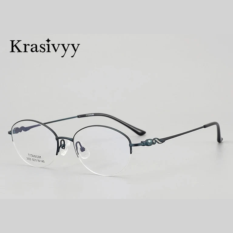 Krasivyy Women's Semi Rim Oval Titanium Prescription Eyeglasses KR3003 - Matt Blue