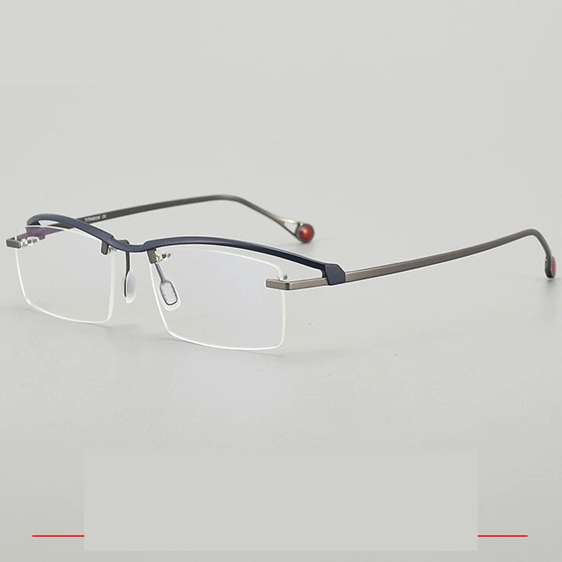 Krasivyy Women's Semi Rimless Square Titanium Eyeglasses 71208 - Blue Gun