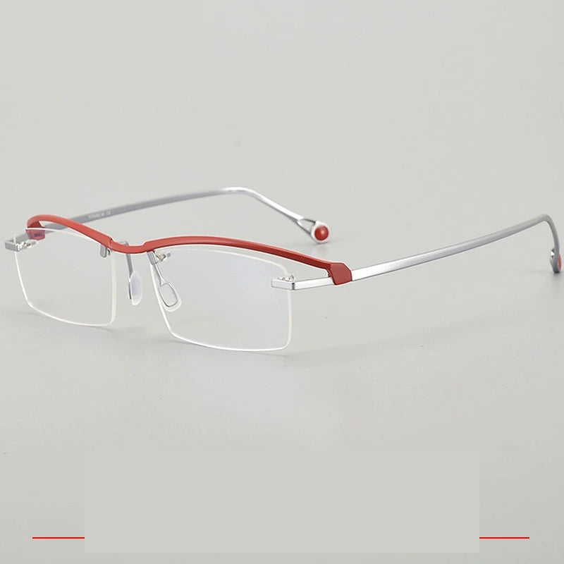 Krasivyy Women's Semi Rimless Square Titanium Eyeglasses 71208 - Red Silver