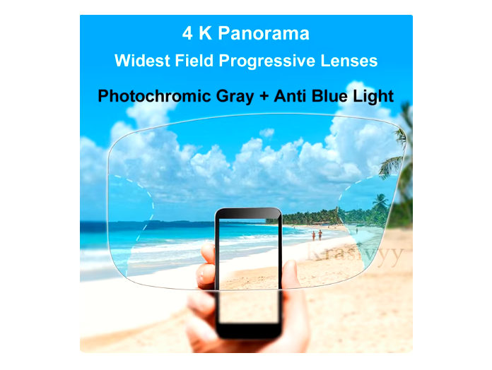 Krasivyy 4K Widest Field Progressive Lenses Lenses Krasivyy Lenses 1.56 Photochromic Gray With Anti Blue 
