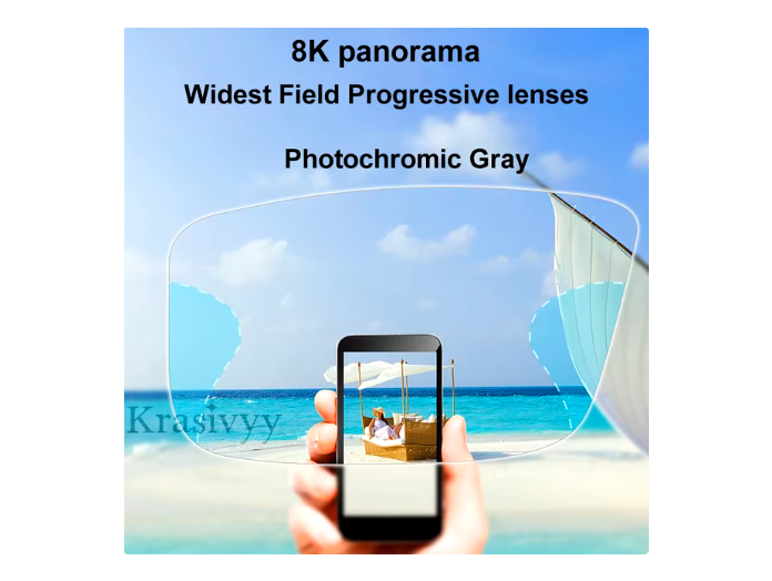 Krasivyy 8K Widest Field Progressive Lenses Lenses Krasivyy Lenses 1.56 Photochromic Gray NO Anti Blue 