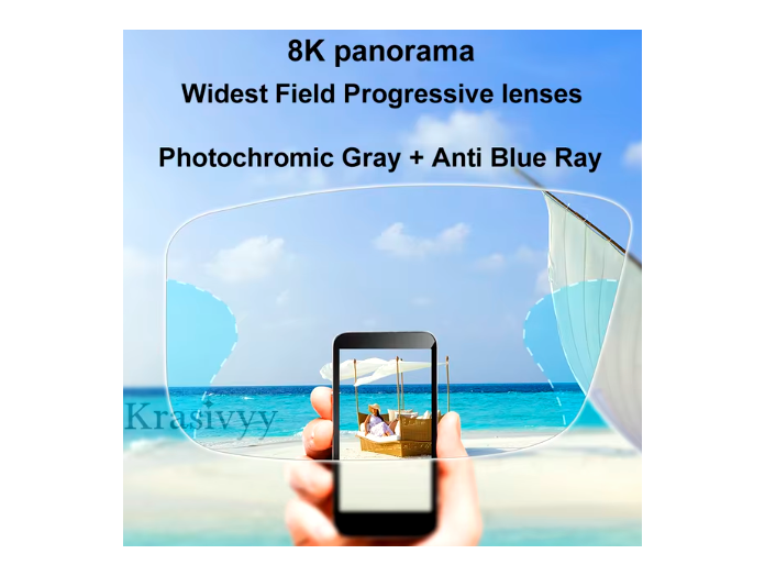 Krasivyy 8K Widest Field Progressive Lenses Lenses Krasivyy Lenses 1.56 Photochromic Gray With Anti Blue 