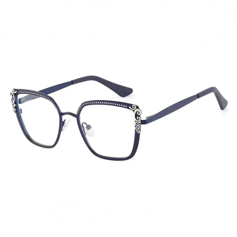 Laoyehui Women's Full Rim Square Cat Eye Alloy Reading Glasses 8776 - C4 / +250