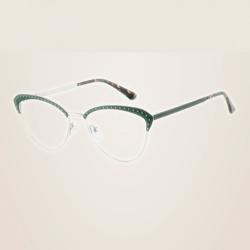 Laoyehui Women's Full Rim Square Cat Eye Alloy Reading Glasses 8867 - GREEN / -300