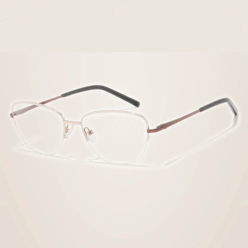 Laoyehui Women's Semi Rim Square Cat Eye Alloy Reading Glasses 38743 - C3 / -300