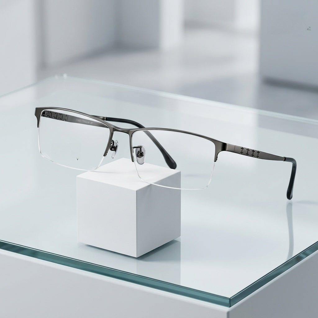 Chashma Ottica Men's Semi Rim Big Square Titanium Eyeglasses 942023 - Luxury Studio Cube Cover