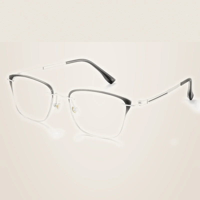 Meeshow Men's Semi Rim Square Titanium Tr 90 Eyeglasses 16109 - Black Silver