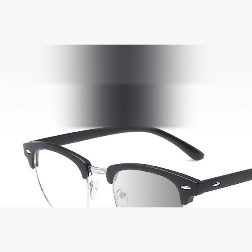 Meeshow Unisex Full Rim Square Stainless Steel Acetate Reading Glasses Photochromic 0844 - +100 / Black photo gray