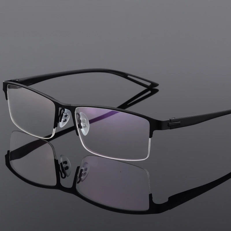 Men's Semi Rim Square Eyeglasses Titanium Alloy  9029 - black