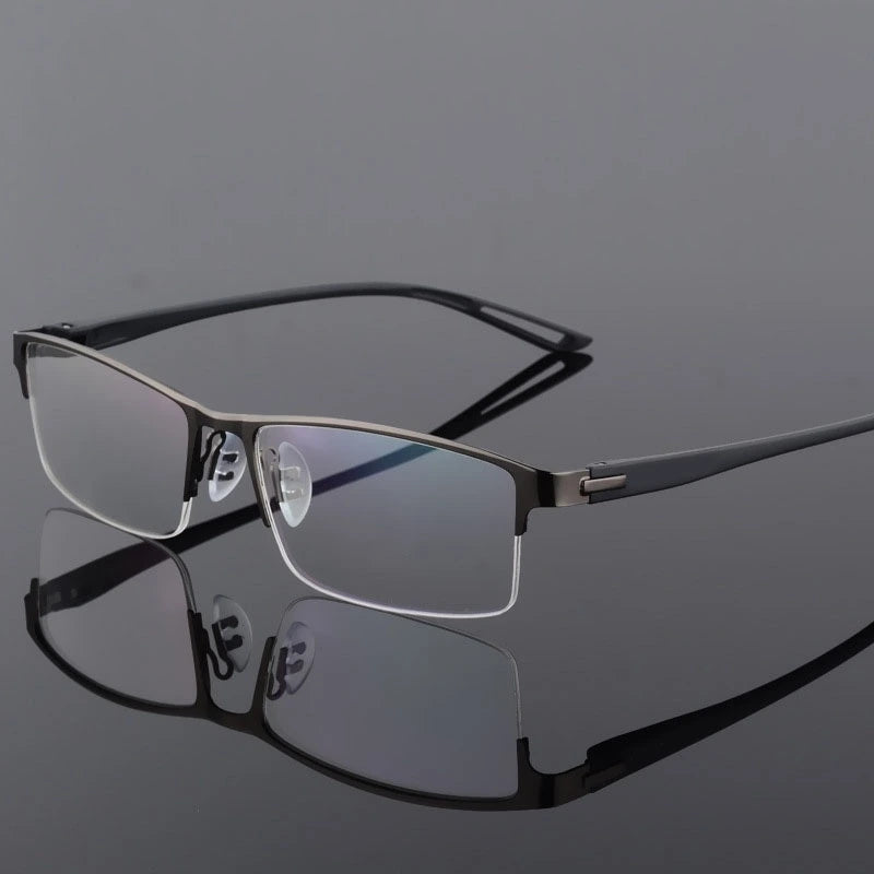 Men's Semi Rim Square Eyeglasses Titanium Alloy  9029 - gray