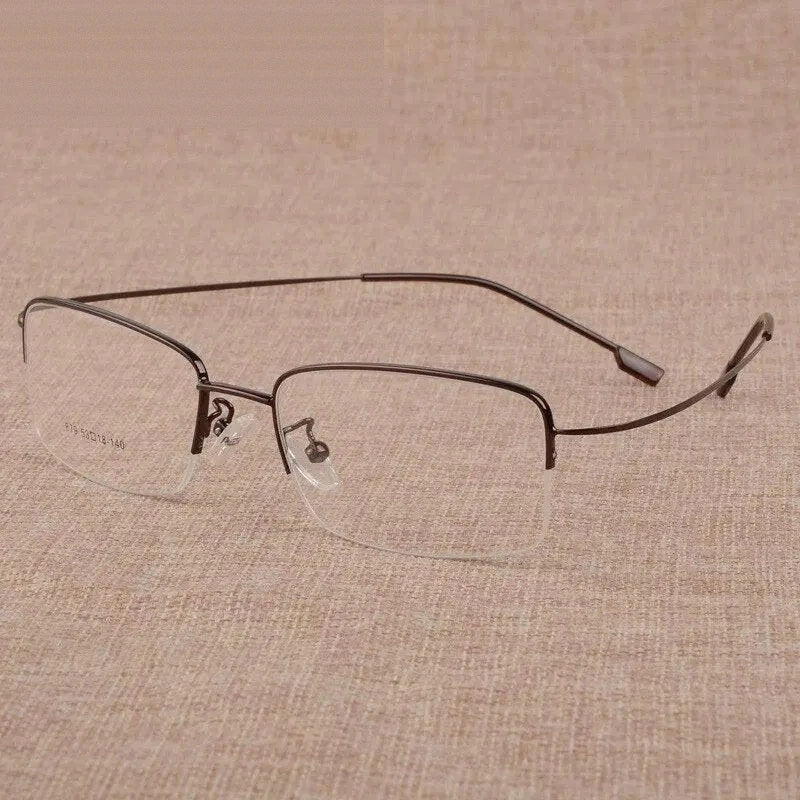 Men's Semi Rim Square Large Titanium Alloy Eyeglasses S879 - black