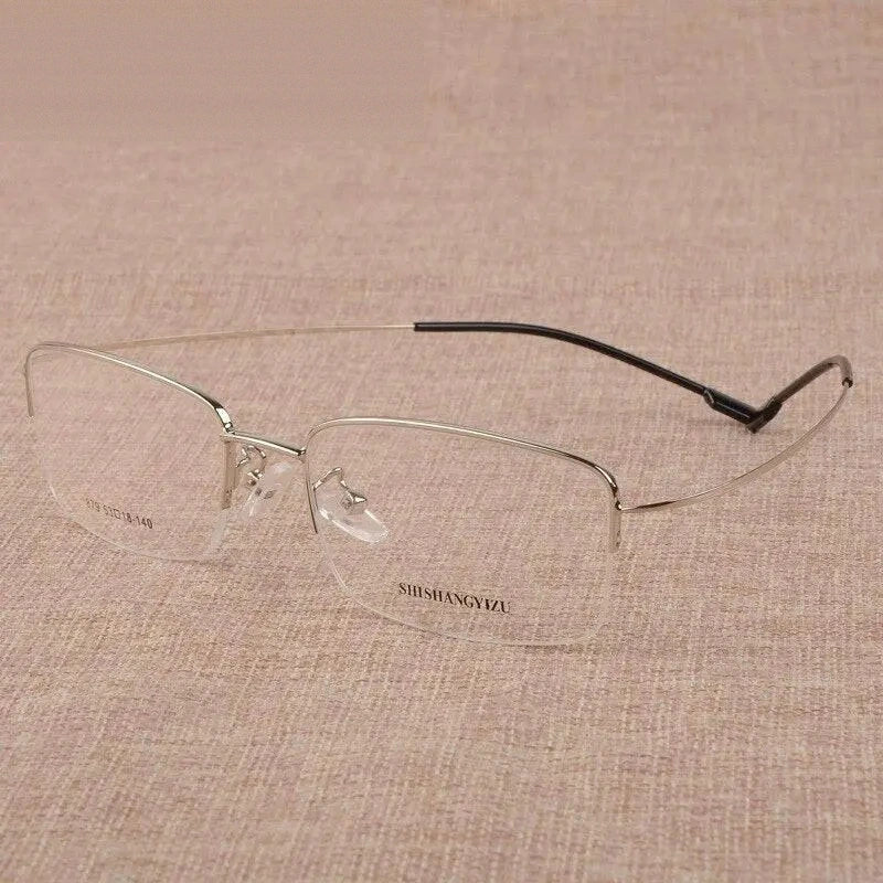 Men's Semi Rim Square Large Titanium Alloy Eyeglasses S879 - gray