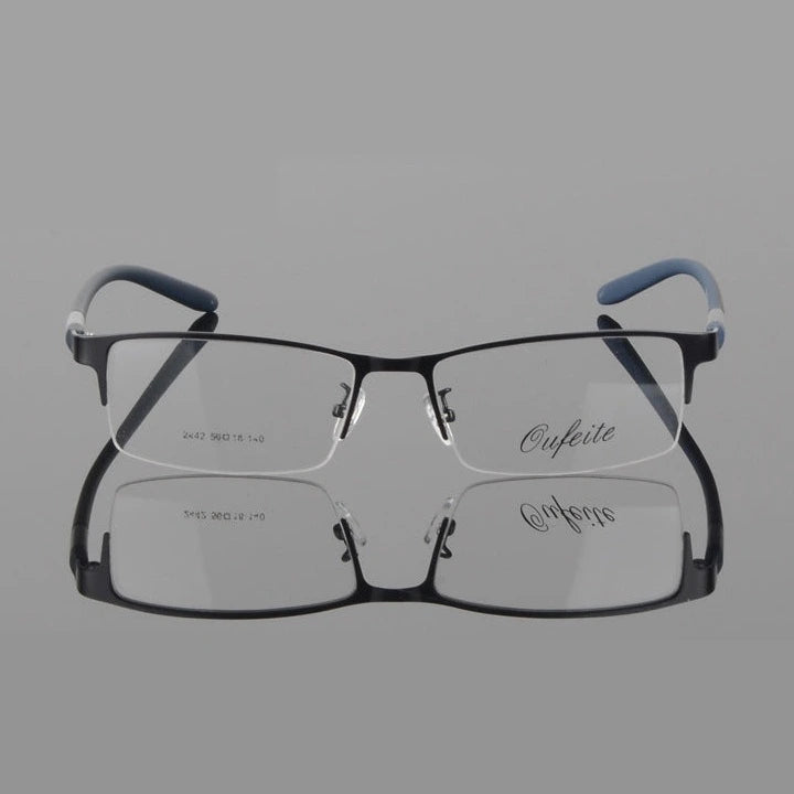 Men's Titanium Square Frame Half Rim Eyeglasses Gp8300 - black