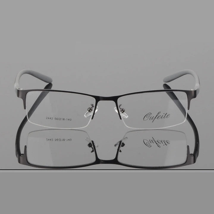 Men's Titanium Square Frame Half Rim Eyeglasses Gp8300 - gray