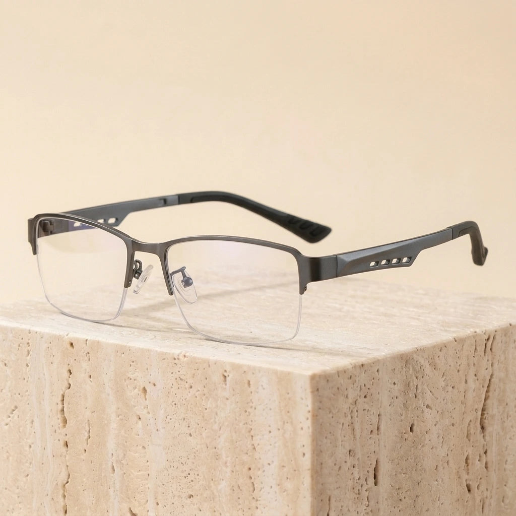 Bclear S2387 Men's Semi-Rimless Titanium Alloy Eyeglasses - Gray
