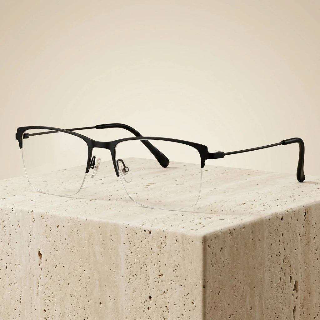 Bclear S879 Men's Semi-Rimless Titanium Alloy Eyeglasses - Black