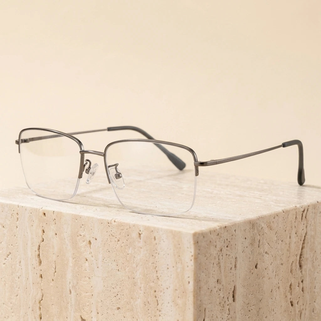 Bclear S879 Men's Semi-Rimless Titanium Alloy Eyeglasses - Gray
