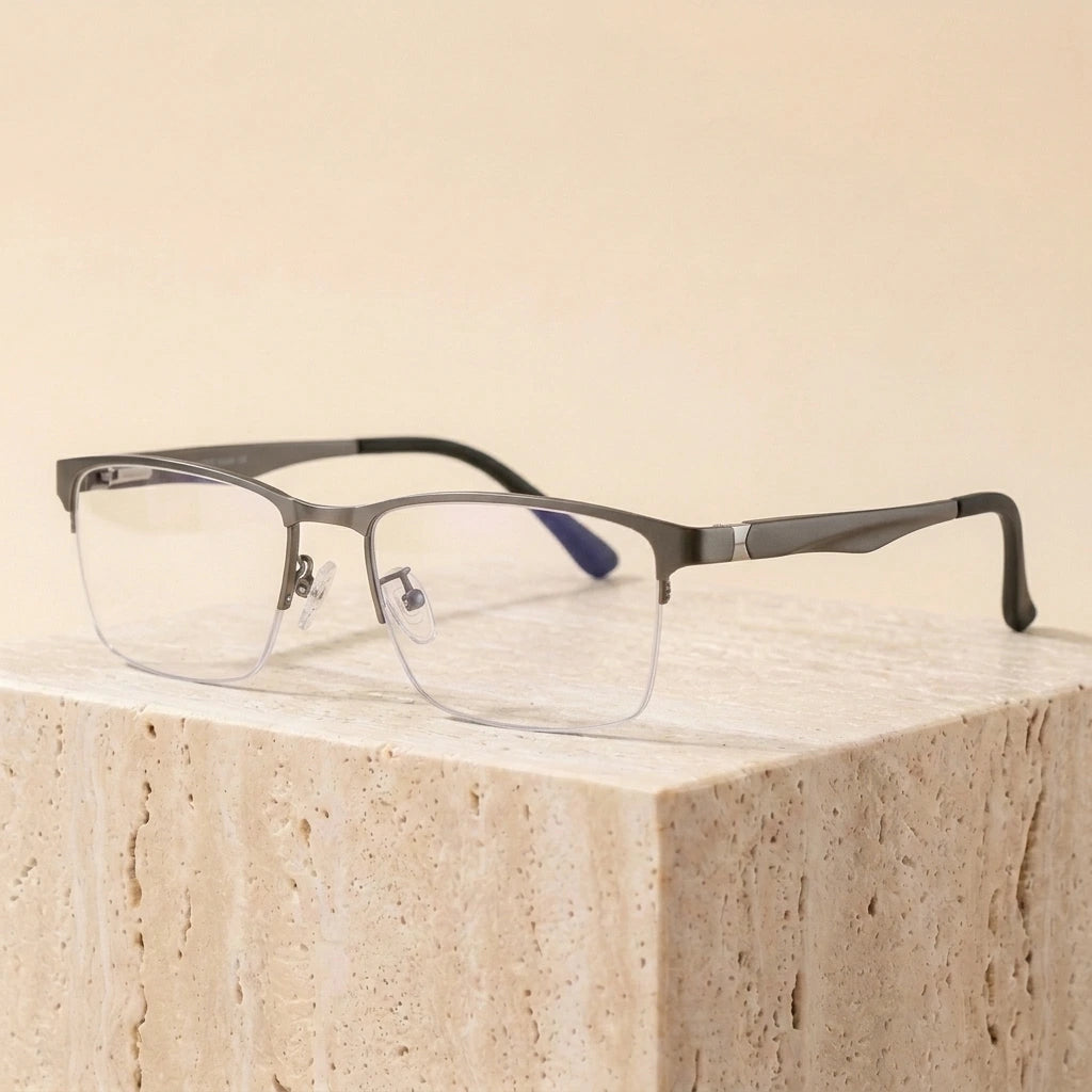 Bclear P9106 Men's Semi-Rimless Titanium Alloy Eyeglasses - Gray