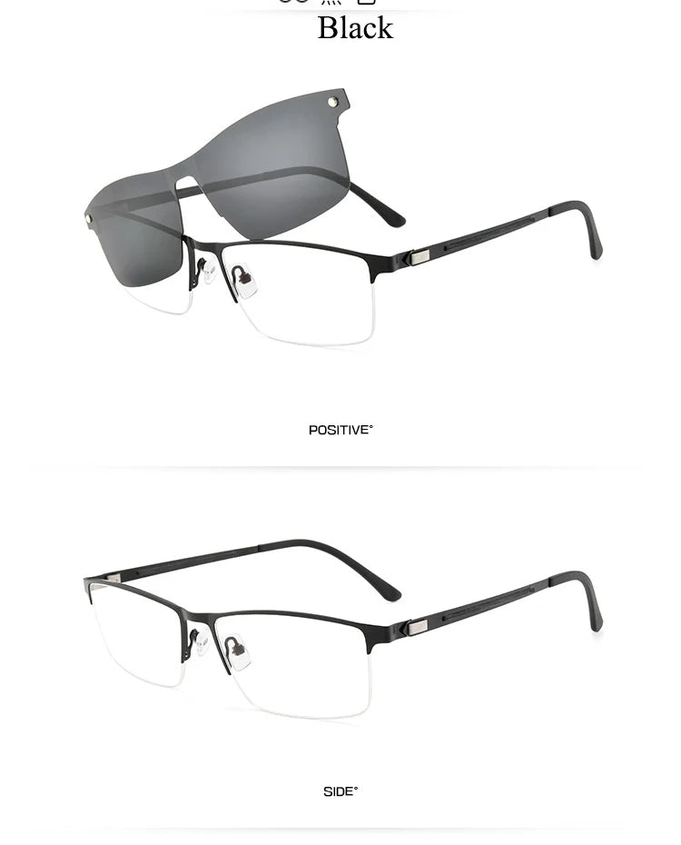 Bclear Men's Semi Rim Alloy Eyeglasses Clip On Polarized Sunglasses Zt94007 - black 1