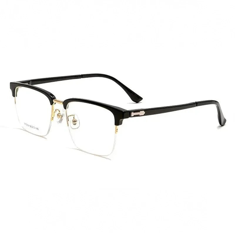 Momoja Men's Semi Rim Square Tr 90 Titanium Alloy Eyeglasses 71016 - Black Gold