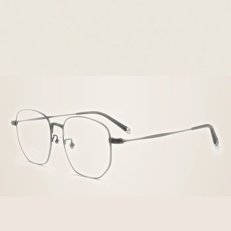 Momoja Unisex Full Rim Big Polygon Titanium Eyeglasses 75109 - Black