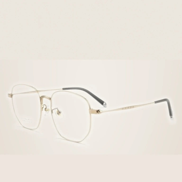 Momoja Unisex Full Rim Big Polygon Titanium Eyeglasses 75109 - Gold