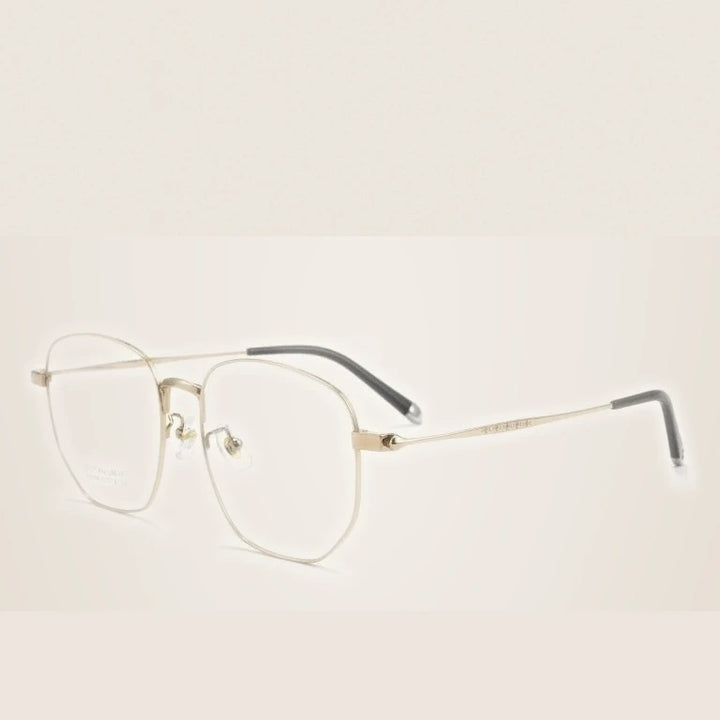 Momoja Unisex Full Rim Big Polygon Titanium Eyeglasses 75109 - Gold