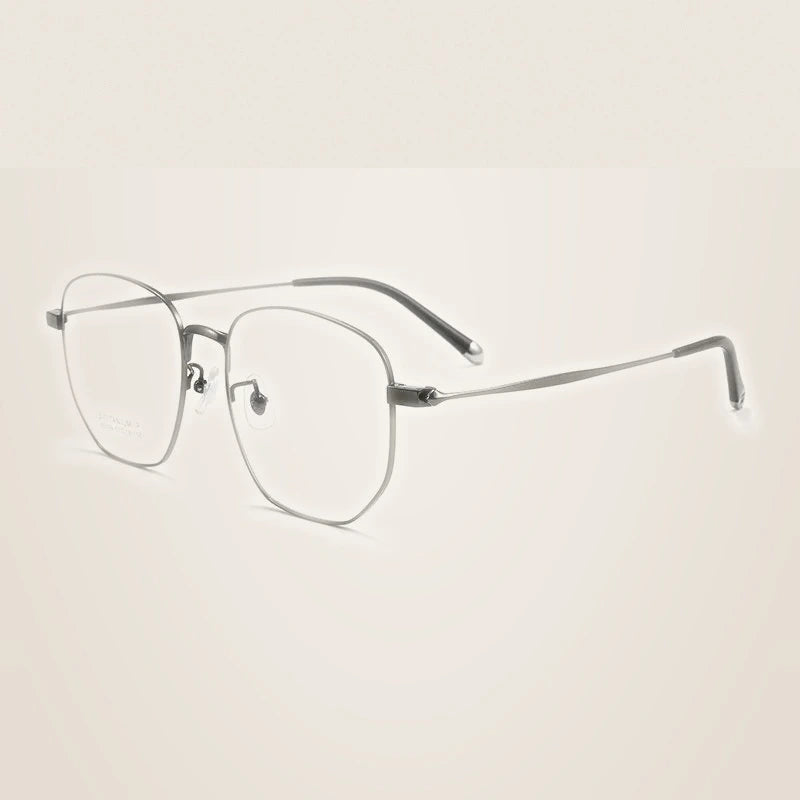 Momoja Unisex Full Rim Big Polygon Titanium Eyeglasses 75109 - Gun