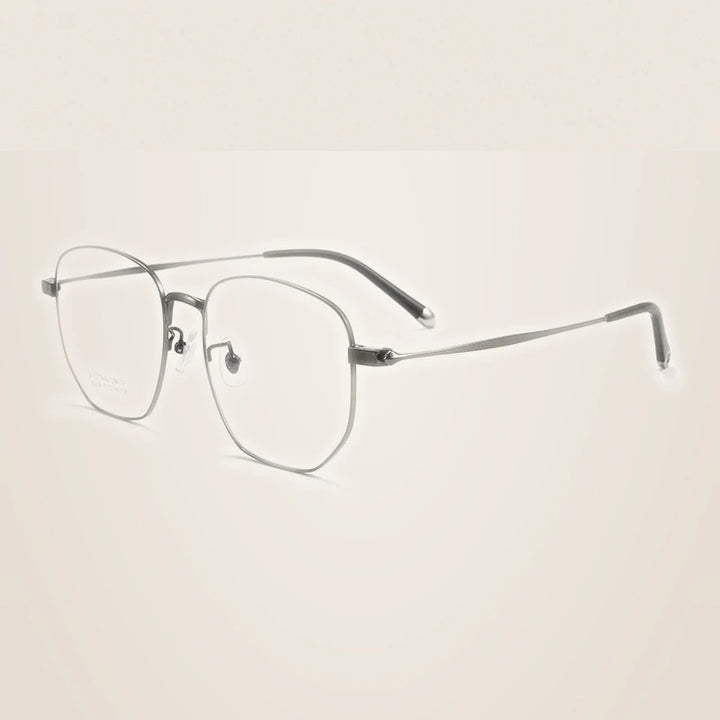 Momoja Unisex Full Rim Big Polygon Titanium Eyeglasses 75109 - Gun
