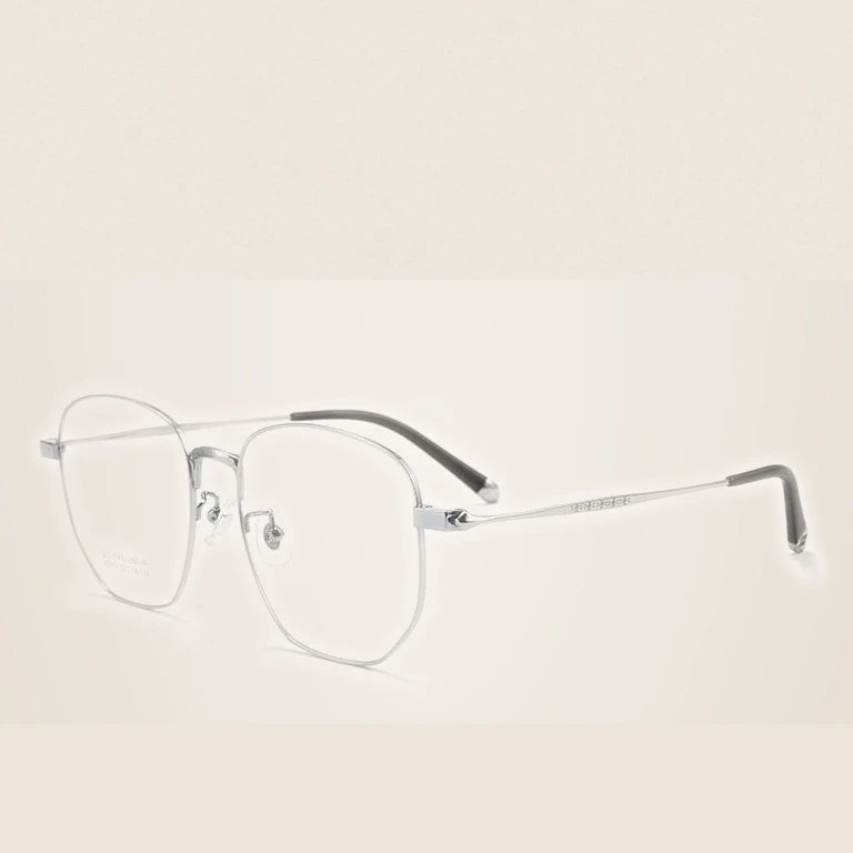 Momoja Unisex Full Rim Big Polygon Titanium Eyeglasses 75109 - Silver